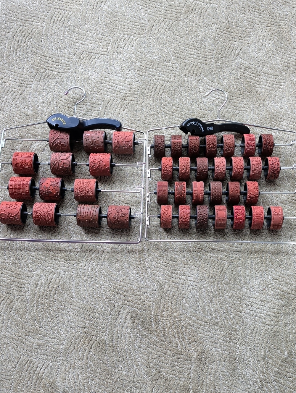 A collection of retired Stampin' Up! Stampin' Around roller wheels & 2 handles